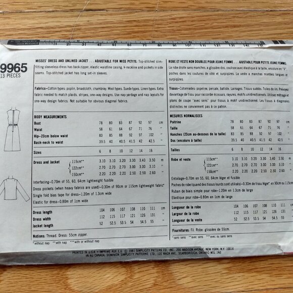 Vintage 80s Dress and Jacket Sewing Pattern Size 10 Simplicity 9965 CUT - Picture 6 of 9